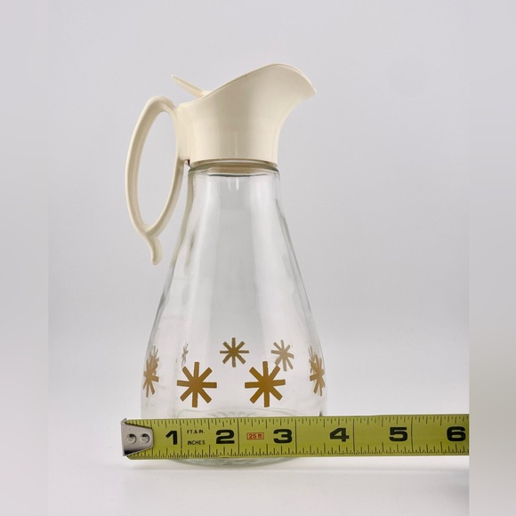 Vintage, Log Cabin Syrup Dispenser Clear Glass Gold with Atomic Starburst - Picture 8 of 9